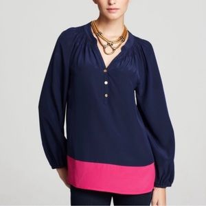 Lily Pulitzer | Elsa Navy & Pink Colorblock Silk Blouse~S